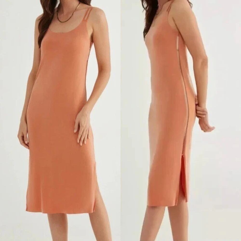 NEW Kada The Foundation Cami Midi Dress Flow Cupro Terracotta Medium $178 Scandi